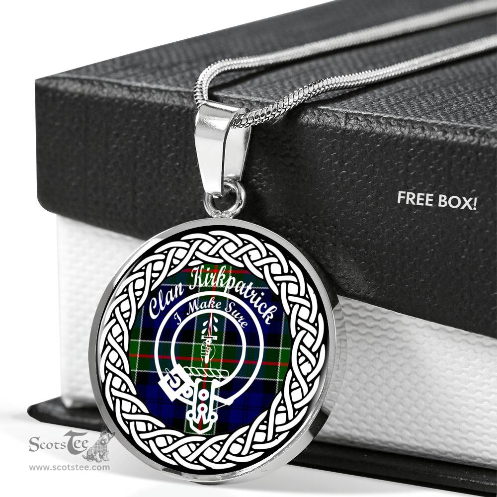 Kirkpatrick Tartan Crest Clan Scotland Tartan Plaid Circle Pendant Necklace Jewelry Gift For Women