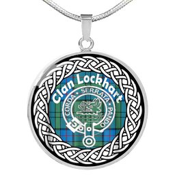 Lockhart Tartan Crest Clan Scotland Tartan Plaid Circle Pendant Necklace Jewelry Gift For Women