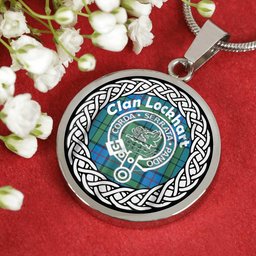 Lockhart Tartan Crest Clan Scotland Tartan Plaid Circle Pendant Necklace Jewelry Gift For Women