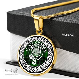 Graham Tartan Crest Clan Scotland Tartan Plaid Circle Pendant Necklace Jewelry Gift For Women