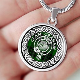 Graham Tartan Crest Clan Scotland Tartan Plaid Circle Pendant Necklace Jewelry Gift For Women