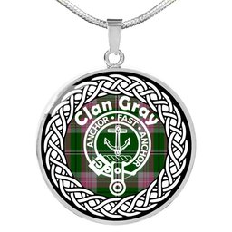 Gray Tartan Crest Clan Scotland Tartan Plaid Circle Pendant Necklace Jewelry Gift For Women
