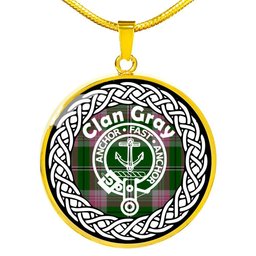 Gray Tartan Crest Clan Scotland Tartan Plaid Circle Pendant Necklace Jewelry Gift For Women