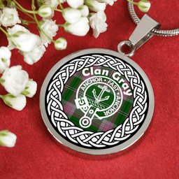 Gray Tartan Crest Clan Scotland Tartan Plaid Circle Pendant Necklace Jewelry Gift For Women