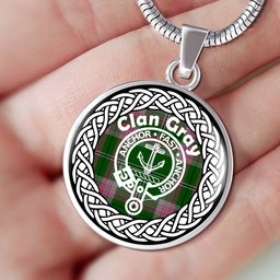 Gray Tartan Crest Clan Scotland Tartan Plaid Circle Pendant Necklace Jewelry Gift For Women