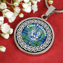 Falconer Tartan Crest Clan Scotland Tartan Plaid Circle Pendant Necklace Jewelry Gift For Women