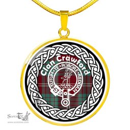 Crawford Tartan Crest Clan Scotland Tartan Plaid Circle Pendant Necklace Jewelry Gift For Women