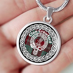Crawford Tartan Crest Clan Scotland Tartan Plaid Circle Pendant Necklace Jewelry Gift For Women