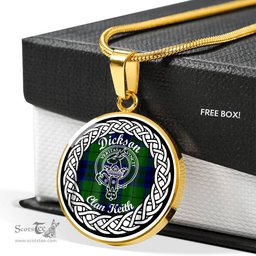 Dickson Tartan Crest Clan Scotland Tartan Plaid Circle Pendant Necklace Jewelry Gift For Women