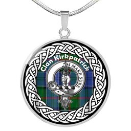 Kirkpatrick Old Tartan Crest Clan Scotland Tartan Plaid Circle Pendant Necklace Jewelry Gift For Women