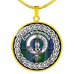 Kirkpatrick Old Tartan Crest Clan Scotland Tartan Plaid Circle Pendant Necklace Jewelry Gift For Women
