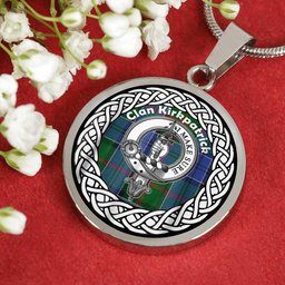 Kirkpatrick Old Tartan Crest Clan Scotland Tartan Plaid Circle Pendant Necklace Jewelry Gift For Women