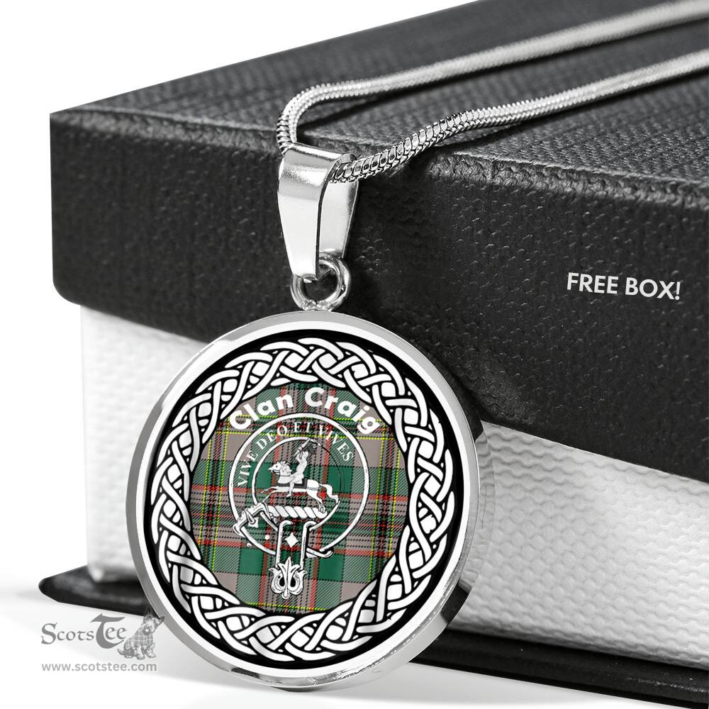 Craig Tartan Crest Clan Scotland Tartan Plaid Circle Pendant Necklace Jewelry Gift For Women