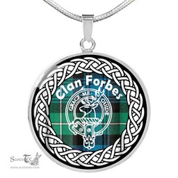 Forbes Tartan Crest Clan Scotland Tartan Plaid Circle Pendant Necklace Jewelry Gift For Women