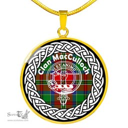 MacCullock Tartan Crest Clan Scotland Tartan Plaid Circle Pendant Necklace Jewelry Gift For Women