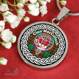 MacCullock Tartan Crest Clan Scotland Tartan Plaid Circle Pendant Necklace Jewelry Gift For Women