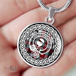 Borthwick Tartan Crest Clan Scotland Tartan Plaid Circle Pendant Necklace Jewelry Gift For Women