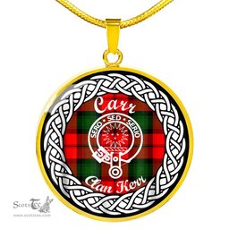 Carr Tartan Crest Clan Scotland Tartan Plaid Circle Pendant Necklace Jewelry Gift For Women