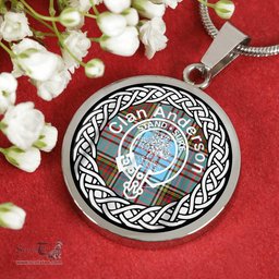 Anderson Tartan Crest Clan Scotland Tartan Plaid Circle Pendant Necklace Jewelry Gift For Women