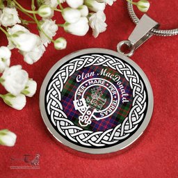 MacDonald Tartan Crest Clan Scotland Tartan Plaid Circle Pendant Necklace Jewelry Gift For Women
