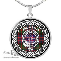 Beaton Tartan Crest Clan Scotland Tartan Plaid Circle Pendant Necklace Jewelry Gift For Women