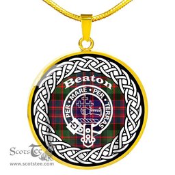 Beaton Tartan Crest Clan Scotland Tartan Plaid Circle Pendant Necklace Jewelry Gift For Women