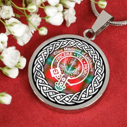 Maclaine Of Lochbuie Tartan Crest Clan Scotland Tartan Plaid Circle Pendant Necklace Jewelry Gift For Women