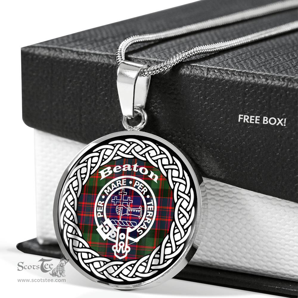 Beaton Tartan Crest Clan Scotland Tartan Plaid Circle Pendant Necklace Jewelry Gift For Women