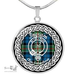 Ingram Tartan Crest Clan Scotland Tartan Plaid Circle Pendant Necklace Jewelry Gift For Women