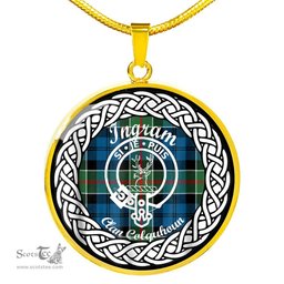 Ingram Tartan Crest Clan Scotland Tartan Plaid Circle Pendant Necklace Jewelry Gift For Women