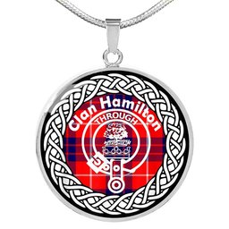 Hamilton Tartan Crest Clan Scotland Tartan Plaid Circle Pendant Necklace Jewelry Gift For Women
