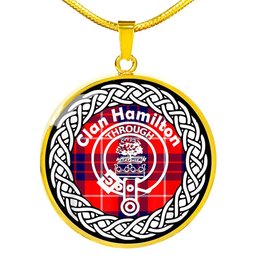 Hamilton Tartan Crest Clan Scotland Tartan Plaid Circle Pendant Necklace Jewelry Gift For Women