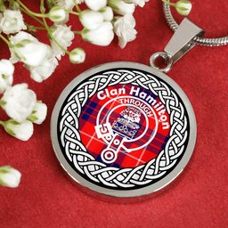 Hamilton Tartan Crest Clan Scotland Tartan Plaid Circle Pendant Necklace Jewelry Gift For Women