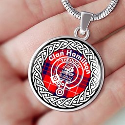 Hamilton Tartan Crest Clan Scotland Tartan Plaid Circle Pendant Necklace Jewelry Gift For Women
