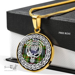 Ferguson Tartan Crest Clan Scotland Tartan Plaid Circle Pendant Necklace Jewelry Gift For Women