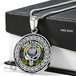 Ferguson Tartan Crest Clan Scotland Tartan Plaid Circle Pendant Necklace Jewelry Gift For Women