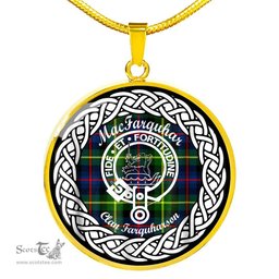 MacFarquhar Tartan Crest Clan Scotland Tartan Plaid Circle Pendant Necklace Jewelry Gift For Women