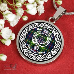 MacFarquhar Tartan Crest Clan Scotland Tartan Plaid Circle Pendant Necklace Jewelry Gift For Women