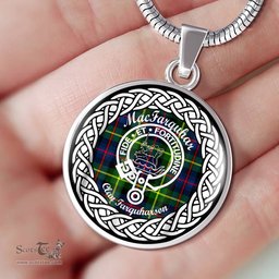 MacFarquhar Tartan Crest Clan Scotland Tartan Plaid Circle Pendant Necklace Jewelry Gift For Women