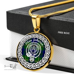 Johnson Tartan Crest Clan Scotland Tartan Plaid Circle Pendant Necklace Jewelry Gift For Women
