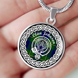 Johnson Tartan Crest Clan Scotland Tartan Plaid Circle Pendant Necklace Jewelry Gift For Women