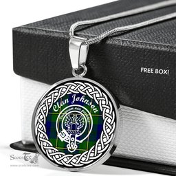 Johnson Tartan Crest Clan Scotland Tartan Plaid Circle Pendant Necklace Jewelry Gift For Women