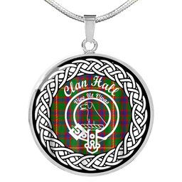 Hall Tartan Crest Clan Scotland Tartan Plaid Circle Pendant Necklace Jewelry Gift For Women
