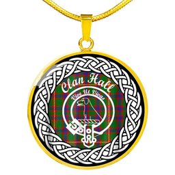 Hall Tartan Crest Clan Scotland Tartan Plaid Circle Pendant Necklace Jewelry Gift For Women