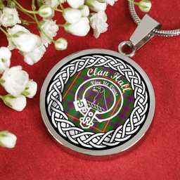 Hall Tartan Crest Clan Scotland Tartan Plaid Circle Pendant Necklace Jewelry Gift For Women
