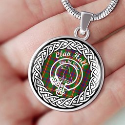 Hall Tartan Crest Clan Scotland Tartan Plaid Circle Pendant Necklace Jewelry Gift For Women