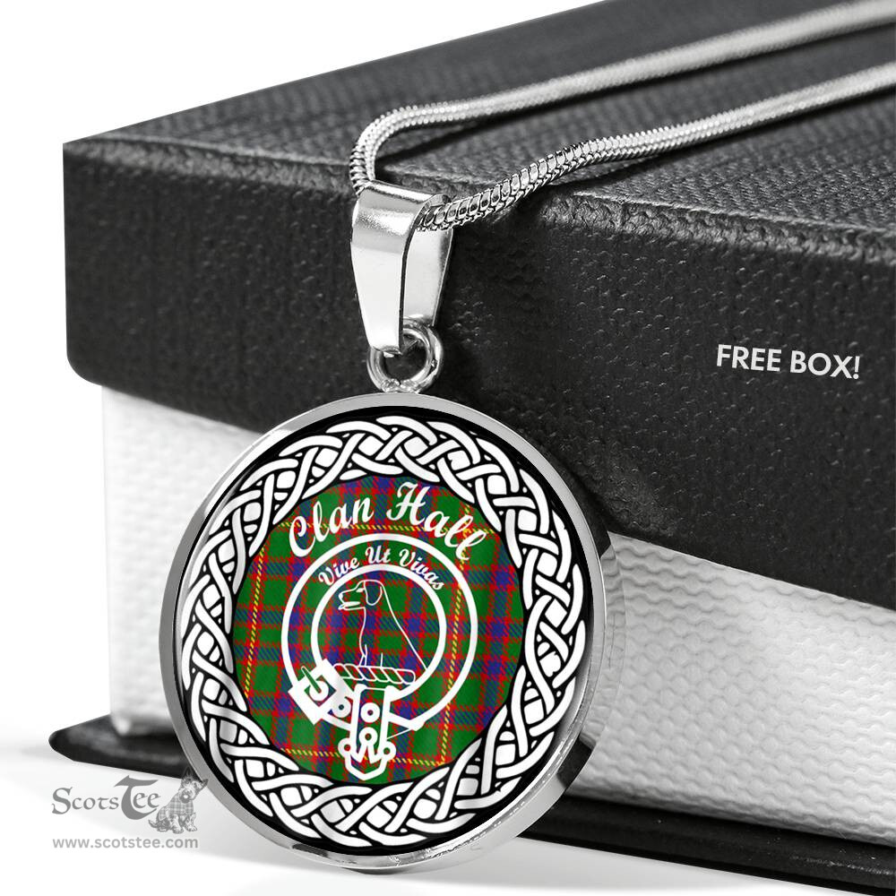 Hall Tartan Crest Clan Scotland Tartan Plaid Circle Pendant Necklace Jewelry Gift For Women