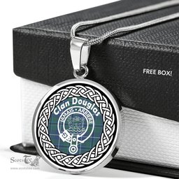 Douglas Tartan Crest Clan Scotland Tartan Plaid Circle Pendant Necklace Jewelry Gift For Women