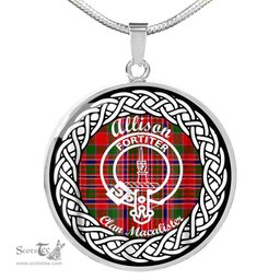 Allison Tartan Crest Clan Scotland Tartan Plaid Circle Pendant Necklace Jewelry Gift For Women