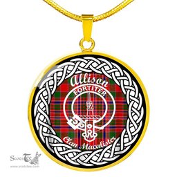 Allison Tartan Crest Clan Scotland Tartan Plaid Circle Pendant Necklace Jewelry Gift For Women